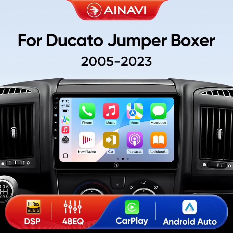 Autoradio Ainavi con Carplay Wireless, Android Auto, Bluetooth, Radio FM, Schermo per Auto, Accessori per Fiat Ducato, Citroen Jumper, Peugeot Boxer 2006-2024, Stereo per Auto 9 Pollici