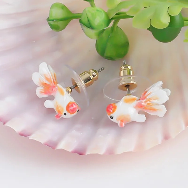 

New Arrival Summer Beach Holiday Style Hand-painted Enamel Glazed Cute Goldfish Stud Earrings Versatile Elegant Exquisite Gift