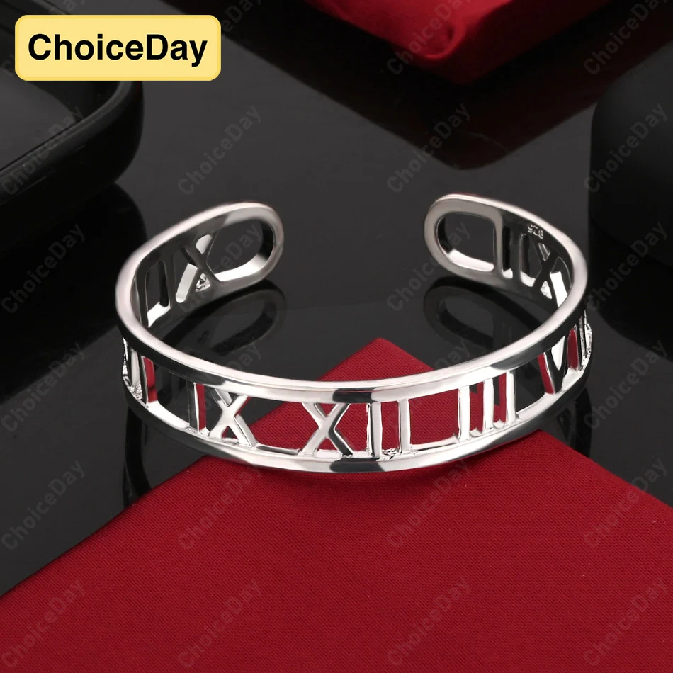 

ChoiceDay 925 Sterling Silver Exquisite Open Roman Numeral Bracelet Men's and Women's Party Gift Hip Hop Accessories