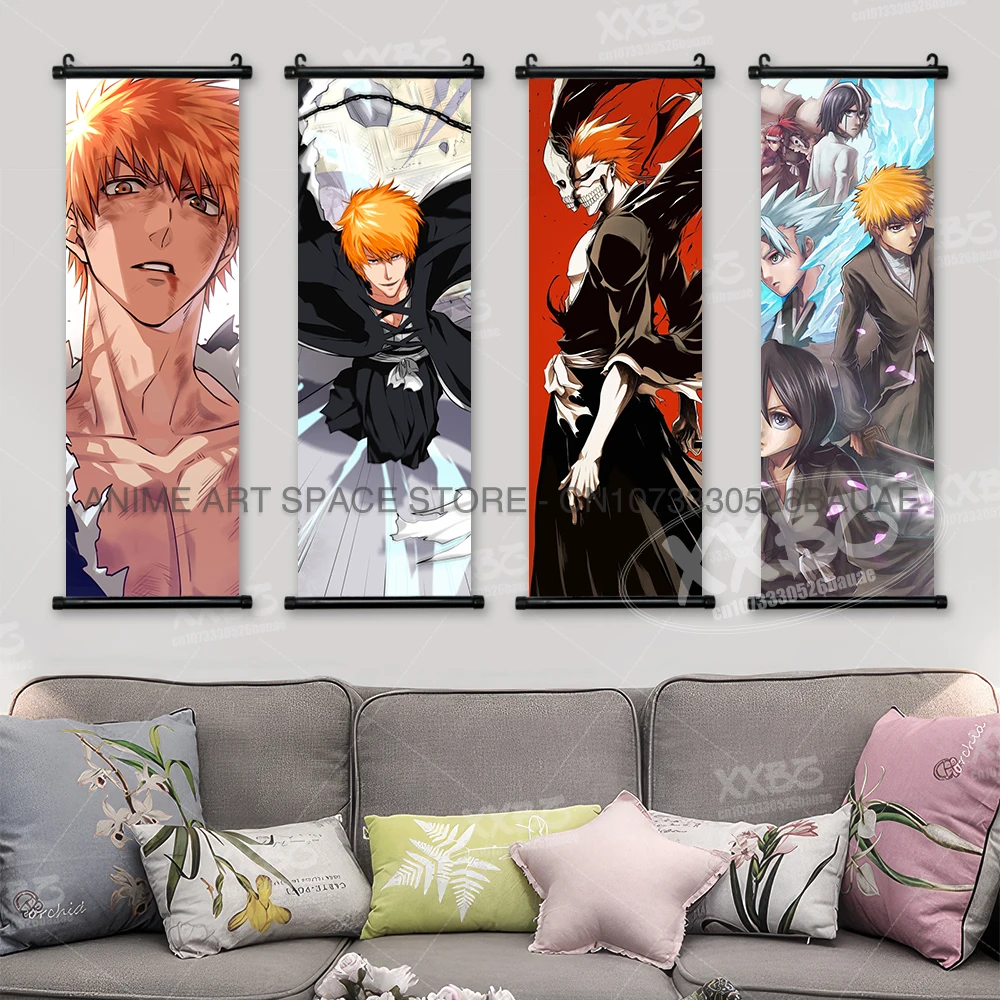 Anime BLEACH Figuren Poster Kurosaki Ichigo Wandkunst Scrolls Bild Kuchiki Rukia Home Decor Leinwand Japanische Hängende Malerei – Detail 3