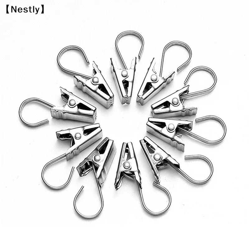 10/20pcs Stainless Steel Curtain Clips With Hook Window Curtains Hanging Clamps Accessories Room Photo Decor Hook Clip〔Nest〕