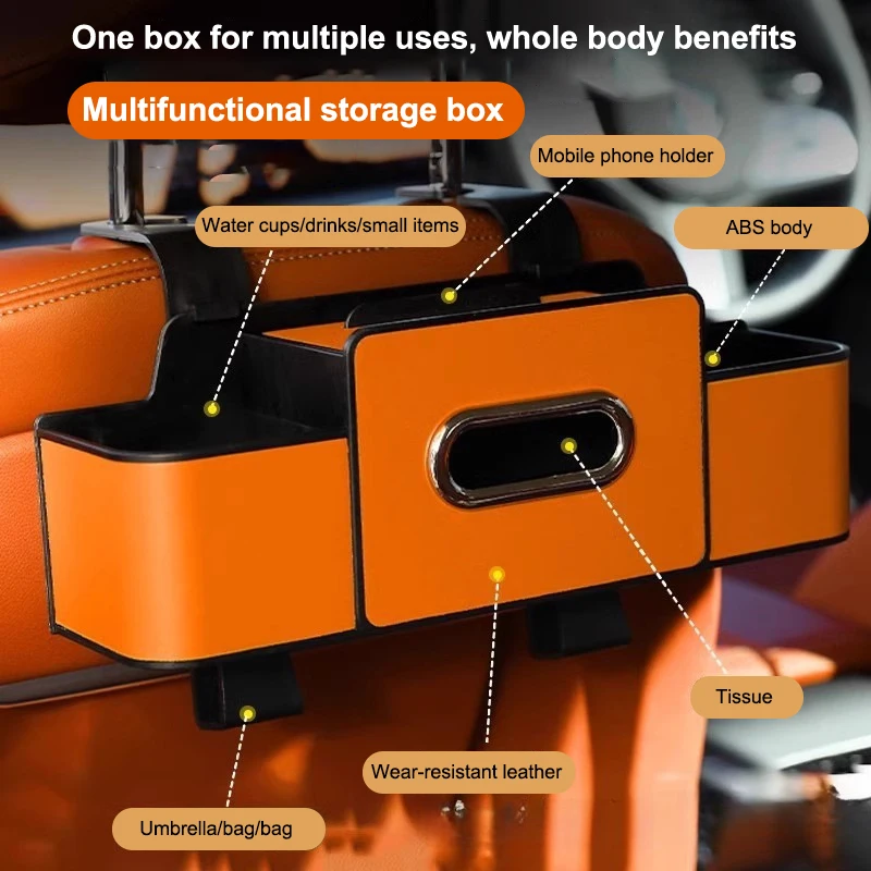 Car Backseat Hanging Seat Hook Storage Cup Holder Universal Car Interior Seat Back Organizer Multifunctional 4-in-1 Storage Box