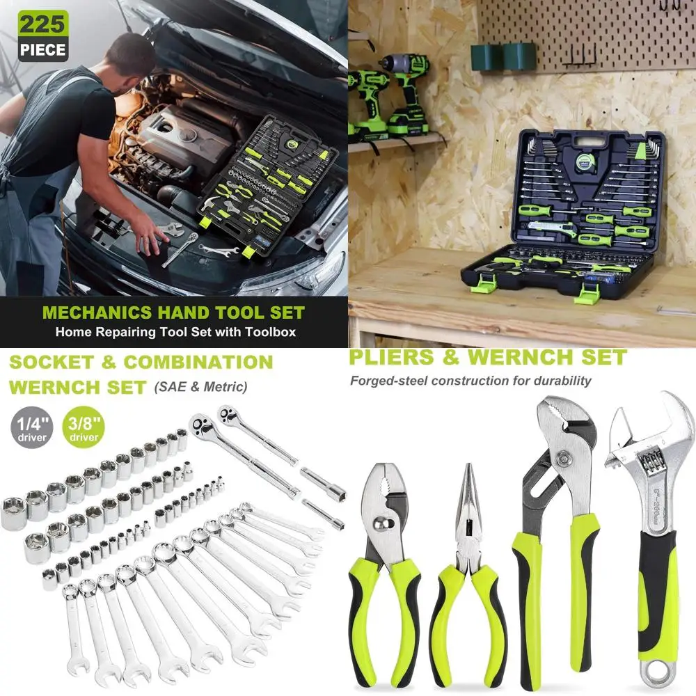 

Complete 225-Piece SAE/Metric Tool Kit with Toolbox for Home, Auto Repairs and DIY Projects in Green