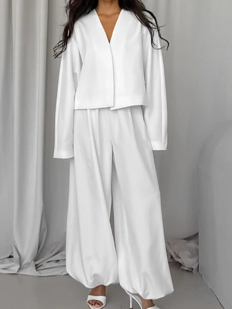 

Европейско-американская женская одежда, осенний однотонный кардиган с v-образным вырезом и длинными рукавами, широкие брюки, модный повседневный костюм из двух предметов