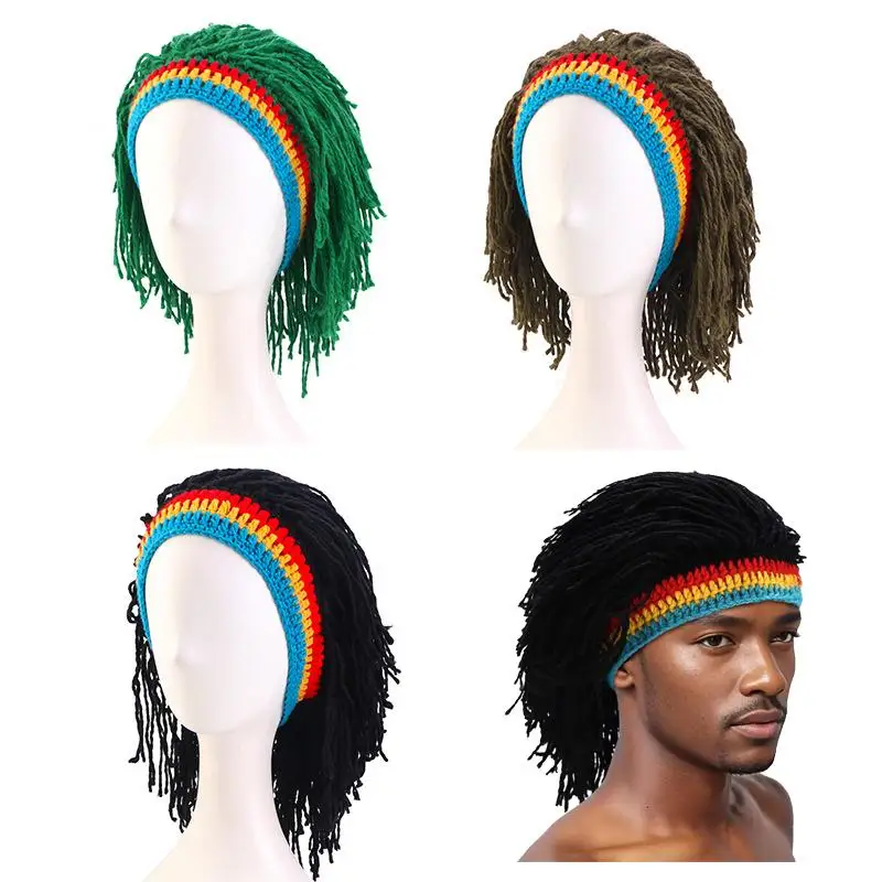 

Men Women Synthetic Wig Hat False Braid Dreadlocks Beanie Handmade Crochet Knitted Hat Warm Cosplay Party Headwear