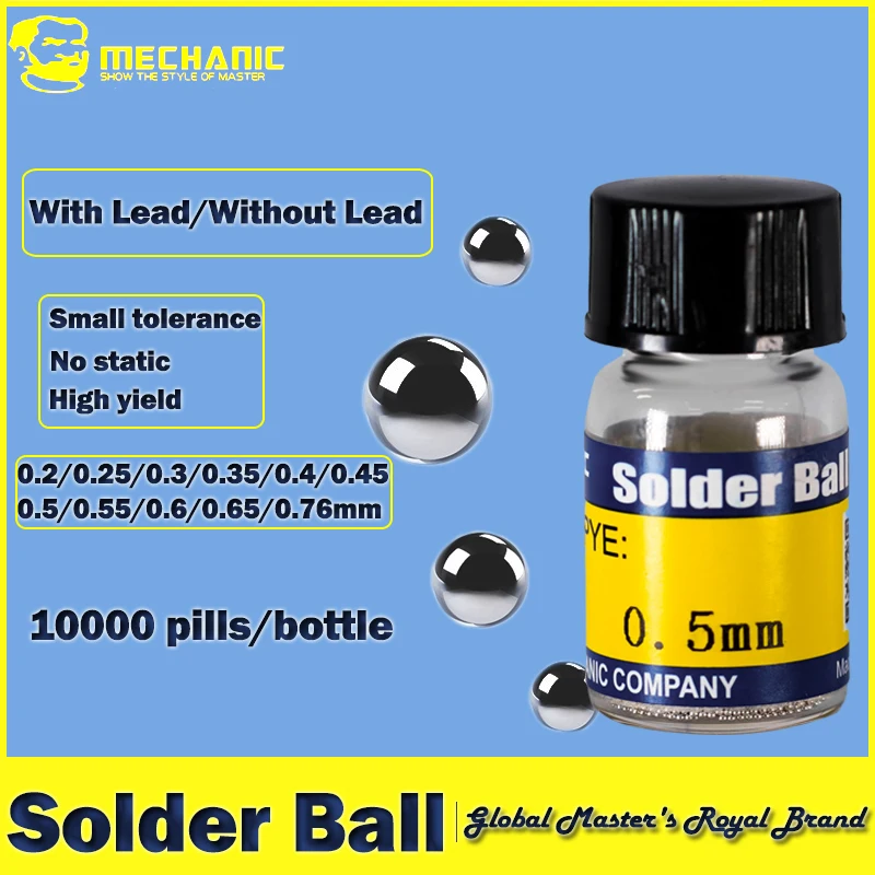 【MECHANIC】 Leaded Solder Balls 0.2-0.76mm, 10000pcs BGA Reballing Kit for PCB/IC Chip Repair, Mobile Phone & Micro Welding Tools