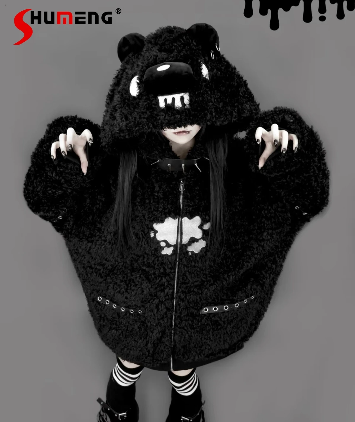 سترة من الفرو الصناعي للنساء 2025 معطف فرو شتوي ذو ثقافة فرعية على الطراز القوطي الداكن معطف فرو هاراجوكو ملابس جمالية رائعة #2