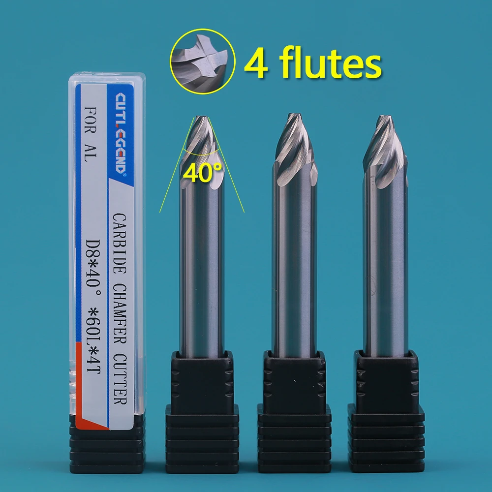 

CUTLEGEND Chamfer Milling Cutter 40 Degree 4 Flute Spiral Carbide Corner Countersink Chamfering End Mill Deburring Edges For AL