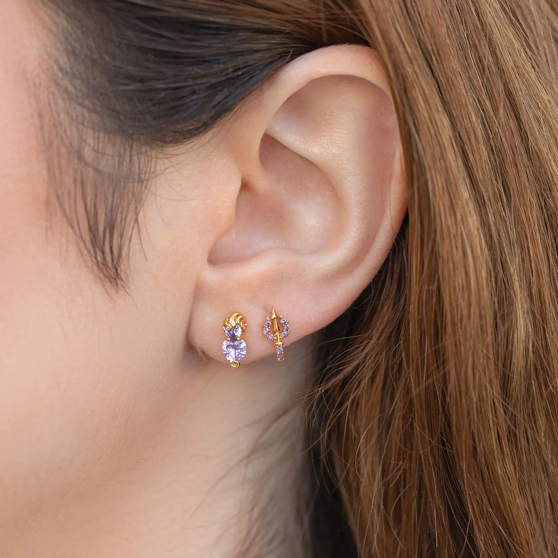 Halloween Gold Color Inlaid Multi-color Zircon Crown Witch, Red Zircon Pumpkin Earrings Crown Witch, Red Zircon Pumpkin Earrings