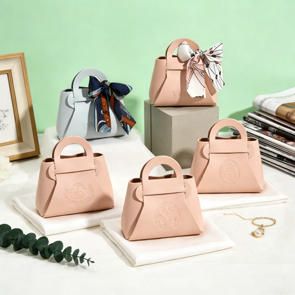 

50pcs Custom Logo Leather Candy Jewelry Bags With Scarf For Wedding Party Pouch Decoration Baby Shower Cosmetic Perfume Storage