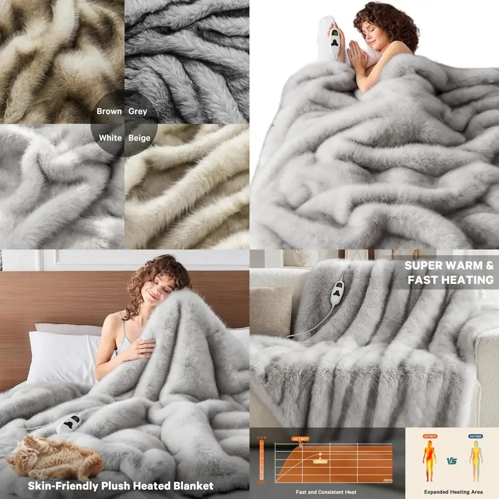 

Luxury 60x80 Twin Size Faux Fur Electric Blanket with 10 Heat Settings and 8-Hour Auto Shut-off