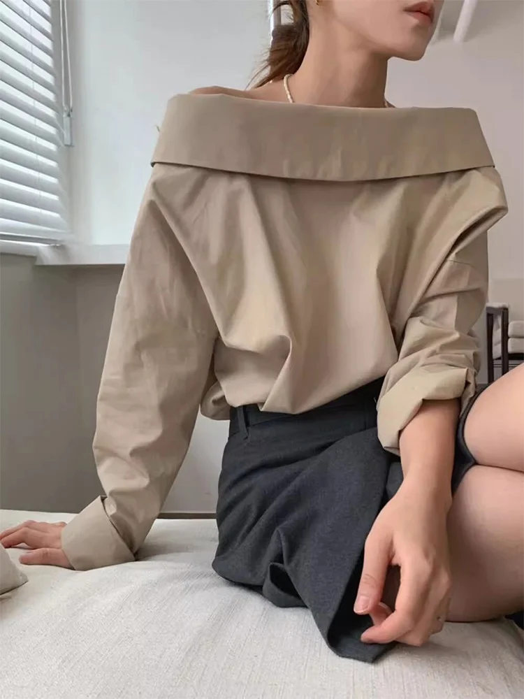 Csa de manga larga con un solo hombro para mujer, nuevo diseño e de doble cara, hoada, estilo coreano, Color puro...