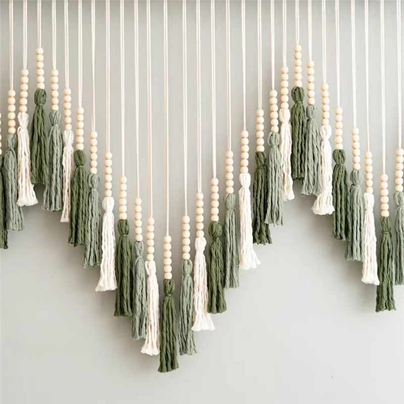 

A96K-Macrame Tassel Garland Green Boho Wall Art Nursery Wall Decor Macrame Wall Hanging Kids Bedroom Decor