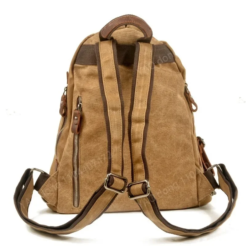 Yao Dong, mochila retro impermeable, bolso de lona encerada al óleo para hombre con bolso de hombro de viaje al aire libre de cuero, mochila escolar informal para colegiala