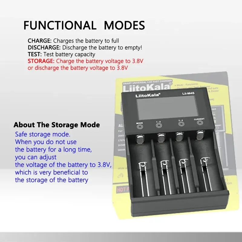 LiitoKala Lii-M4S 18650 LCD multifunctionele batterijlader voor 3.7V 1.2V 26650 21700 14500 18350 17500 AA AAA A C en andere