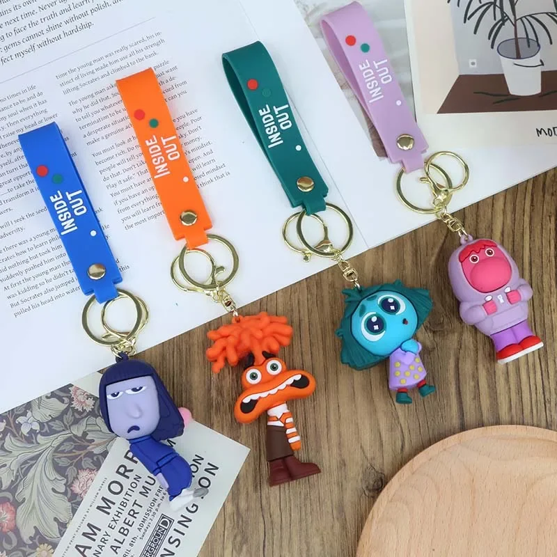 Inside Out 2 Disney Cartoon Keychain Figures Joy Sadness Anger Disgust Fear Doll Anime Bag Keyring Toy Christmas Gifts Wholesale