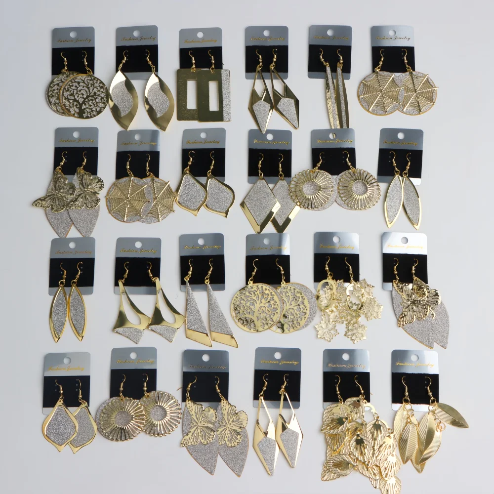 10/12/20 Pairs/Lot Bohemia Glitter Style Dangle Earrings For Women Geometric Hollow Mix Jewelry Chic Party Daily Vacation Gifts