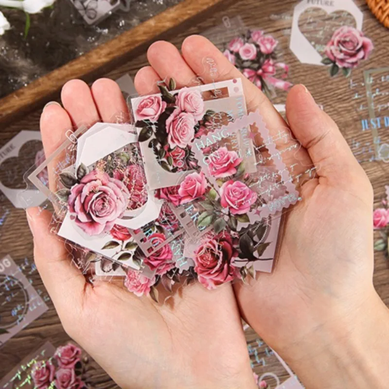 

1Set Holographic Flower Stickers Waterproof PET for Scrapbooking Journal DIY Floral Stickers Journaling Decor