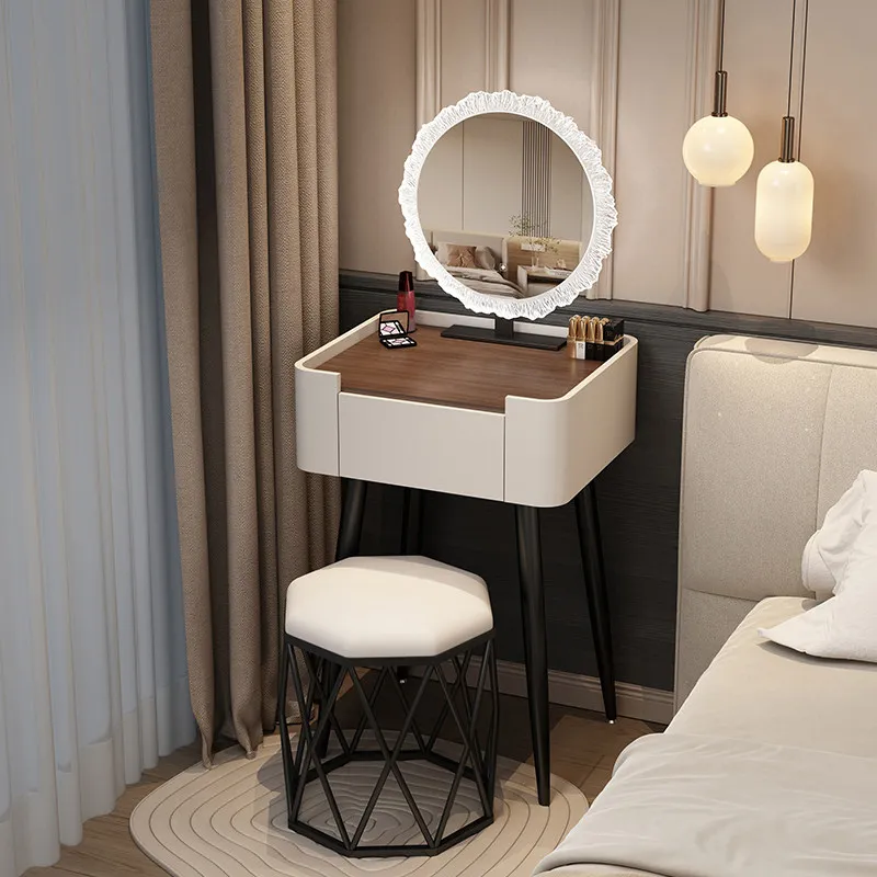 #Nordic Simple Led Touch Mirror Bedroom Bedside Vanity Desk High Quality Wooden Drawer Makeup Vanity Desk