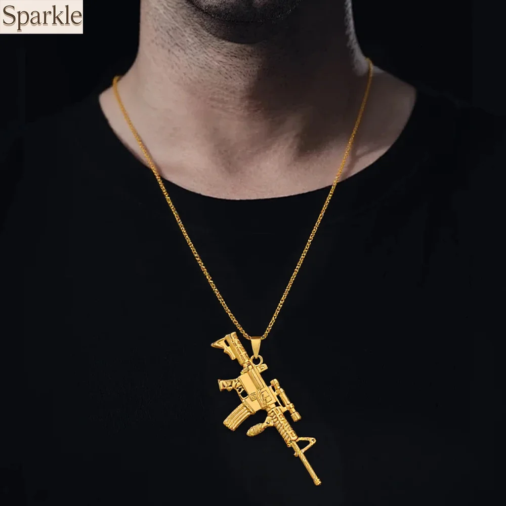 Bold Unique Cast Sniper Rifle Pendant Necklace For Men Women Punk Rock Street Style Y2K Gun-shaped Long Chain Fashion Jewelry