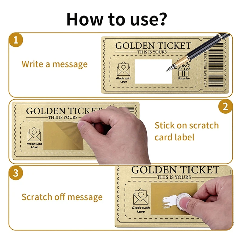 Scratch-off Card Raffle Gift Scratch Off Ticket Golden Ticket Surprise Concert Ticket Party Favor With Envelope Cinema Voucher