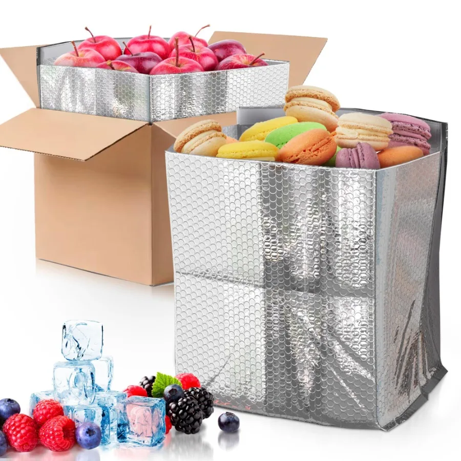 

10 Pack Double Layer Foil Insulated Box Liners 8 x 8 x 8 inches. Silver Shipping Boxes for Frozen Food Odorless Insulated Conta