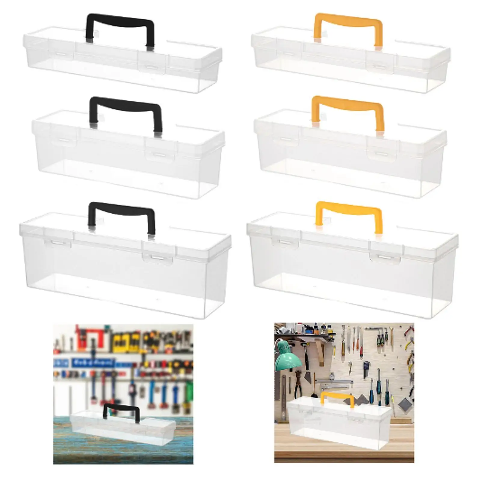 Clear Tool Box with Handle Equipment Carrier Storage Bin Organizer Container Case for Hardware Hand Tool Trucks Hobby Travel