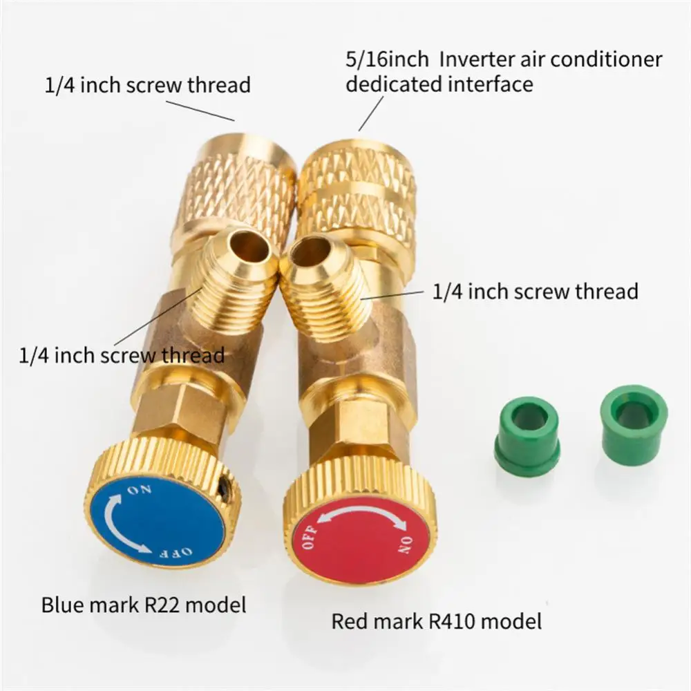 2PCS Air Conditioning Refrigerant Safety Valve R410A R22 1/4" Refrigeration Charging Safety Liquid Adapter Hand Tool Parts