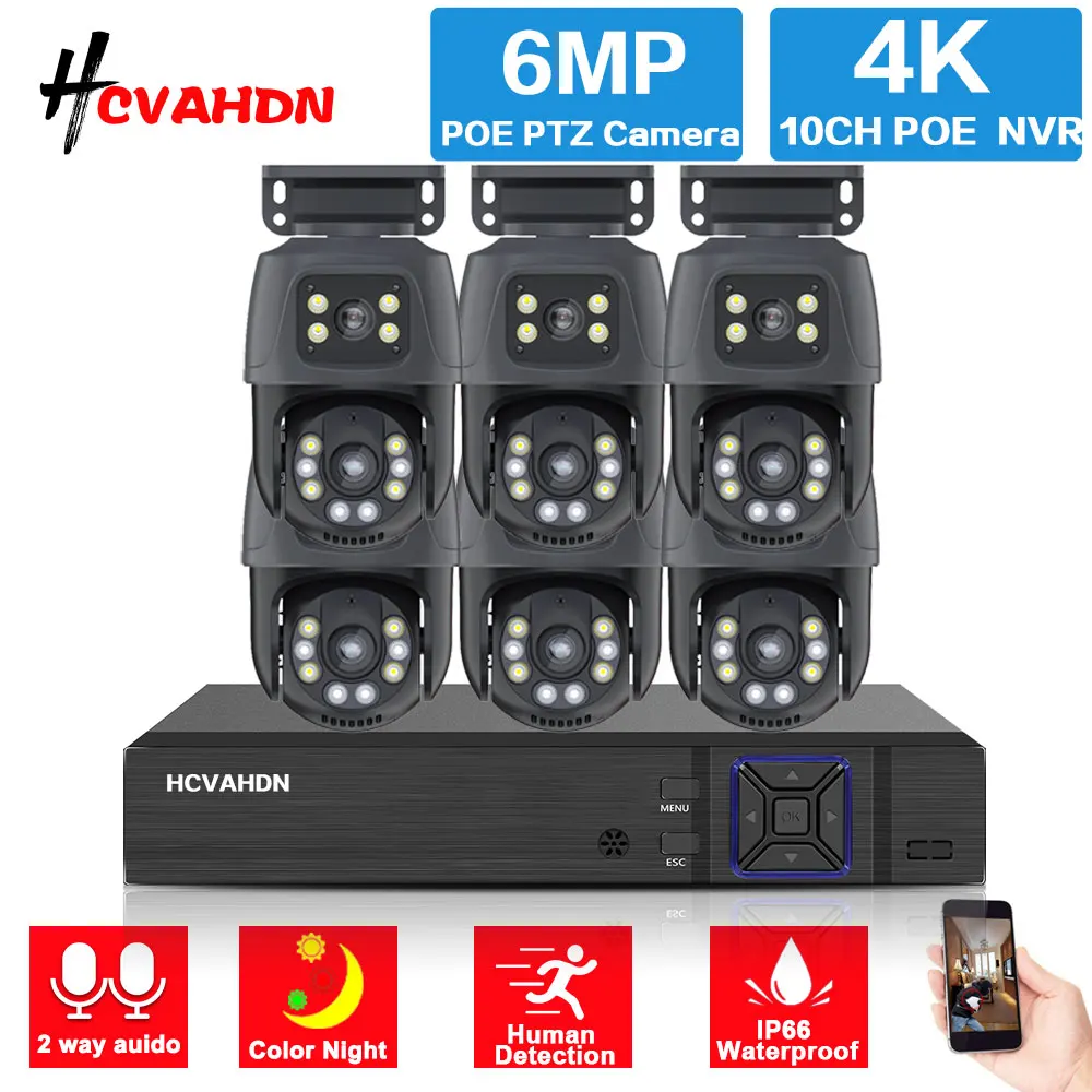 

H.265 4K POE NVR Security Kit 8CH 6MP Dual Lens Outdoor POE PTZ Camera System Human Detection CCTV Video Surveillance Kit XMEYE