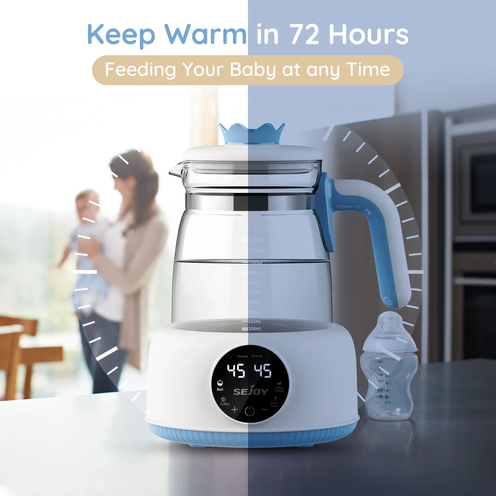 Sejoy 1.2L Baby Electric Kettle Infant Thermostatic Milk Regulator 24 Hours Hot Water Smart Insulation Pot