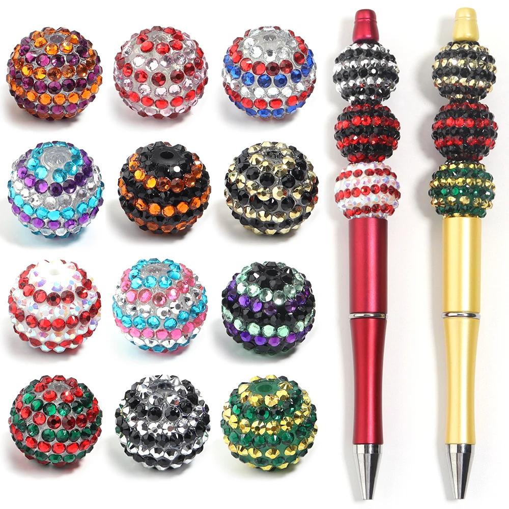 5Pcs 20mm Resin Rhinestone Ball Two-tone Striped Fashion Beads For Pen Bracelet Jewelry Making Beaded Decoration DIY Accessory