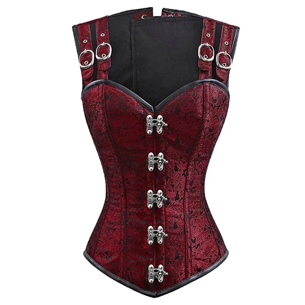 

Women's Vintage Spiral Steel Boned Gothic Corset Vest Tops Plus Size Steampunk Overbust Bustiers Sexy Bodyshaper Black Red