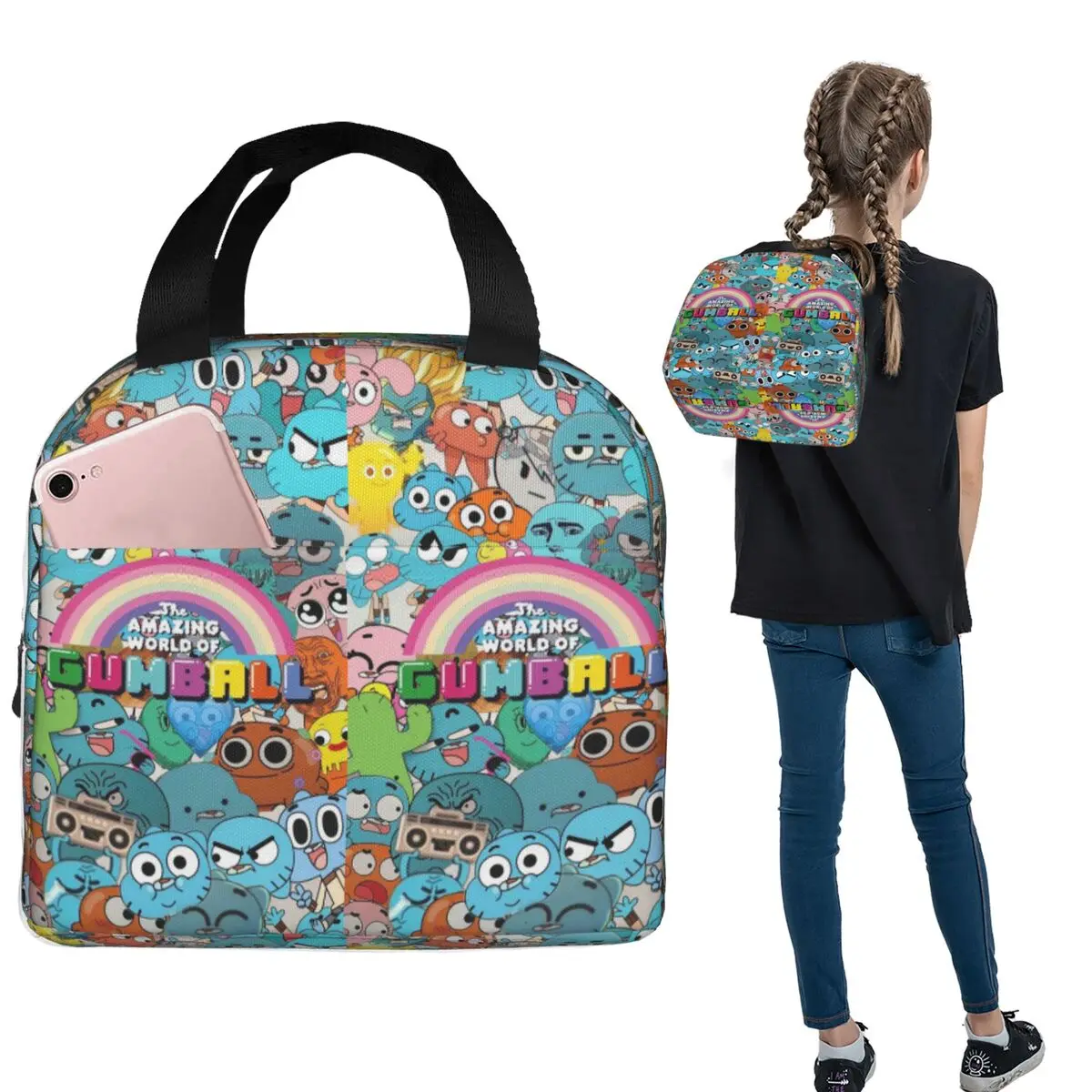 The Amazing World Of Gumball Insulated Lunch Bag for Women Children Portable Food Boxes Thermal Lunch Box Tote