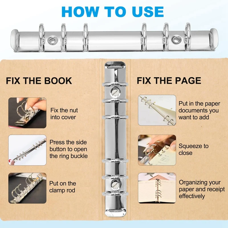 Top-B5 9-Hole Ring Binder Mechanisms, 4 Set Binder Spine Replacement For Binder Planners,2Cm, Silver