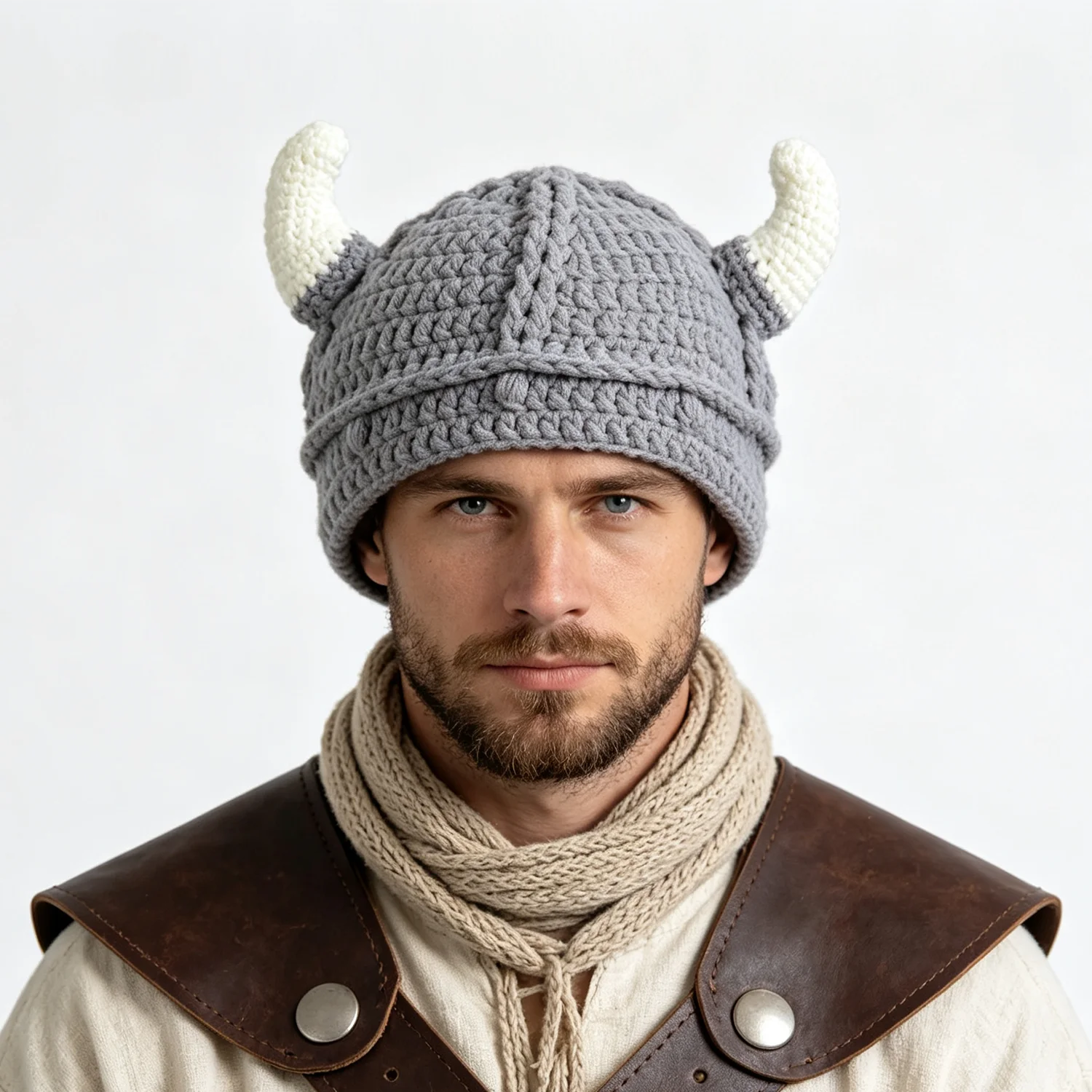 Women/Men Crochet Viking Horn Beanie Hat Handmade Knitted 3d Ox Horn Viking Helmet Style Cap Medieval Cosplay Party Winter Hat