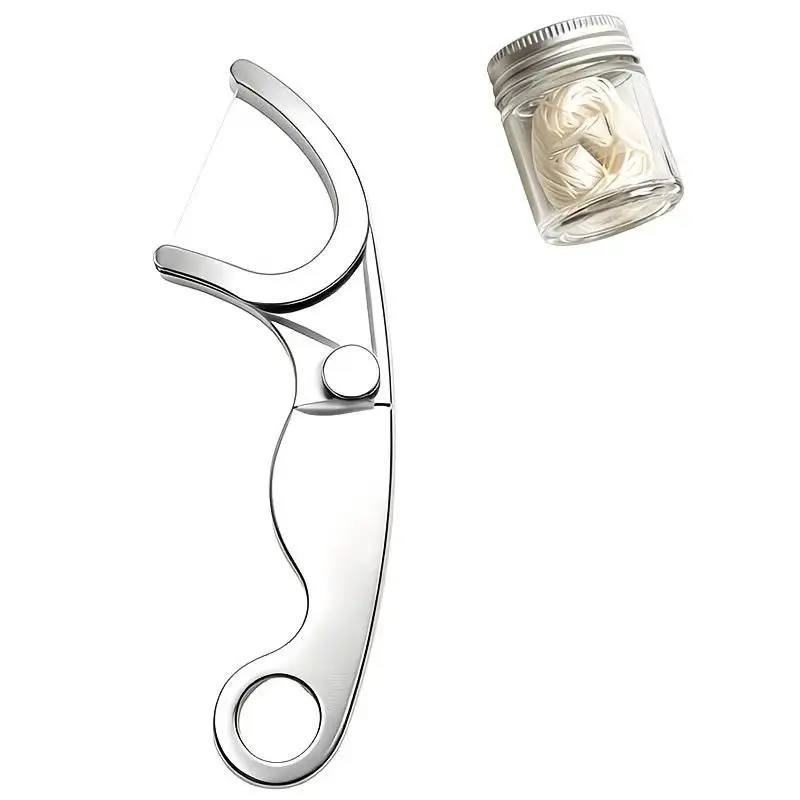 Stainless Steel Dental Floss Holder Reusable Portable Food Grade Durable Oral Hygiene Accessory for Home Travel Use