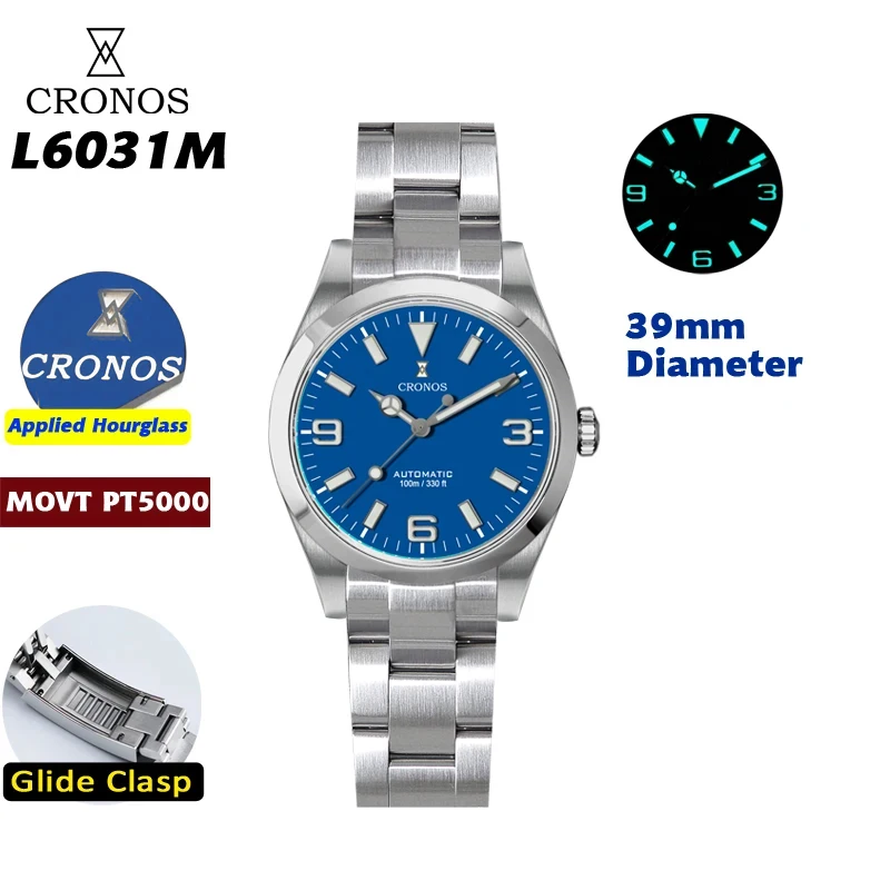 Cronos EX Diver mechanisch herenhorloge 39 mm automatisch PT5000 / Miyota 90S5 saffierglas busarmband glijsluiting 10ATM L6031