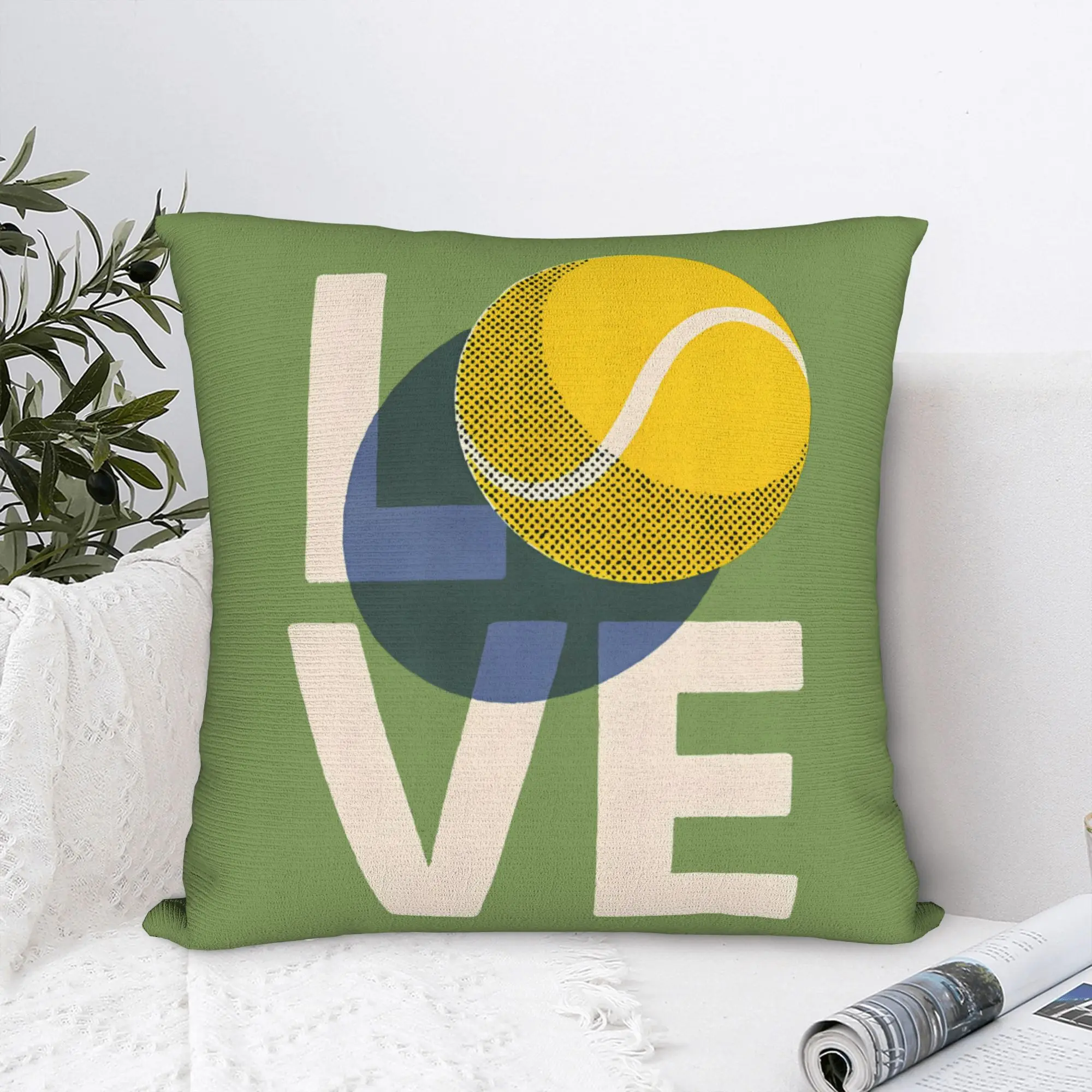 Tennis Love Art Sport Ball Double-Sided Pillow Cover, 1pc Creative Graphic Decorative Cushion Case for Sofa, Bed, Home Decor