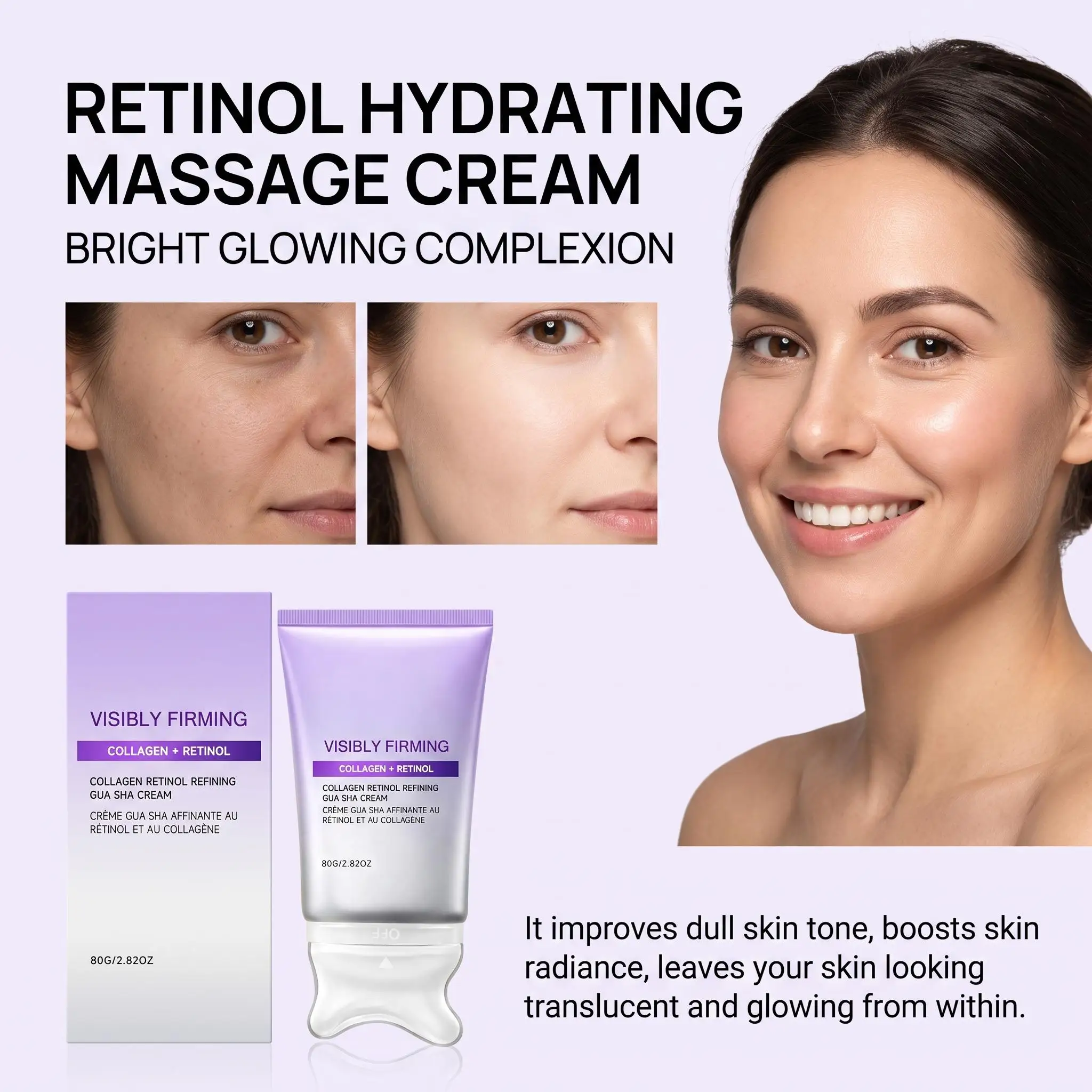 Collagen Retinol Refining Gua Sha Cream, Lifting Face Neck Moisturizer Massager,Tighten Sagging Skin Sculpting V Shaped Contour