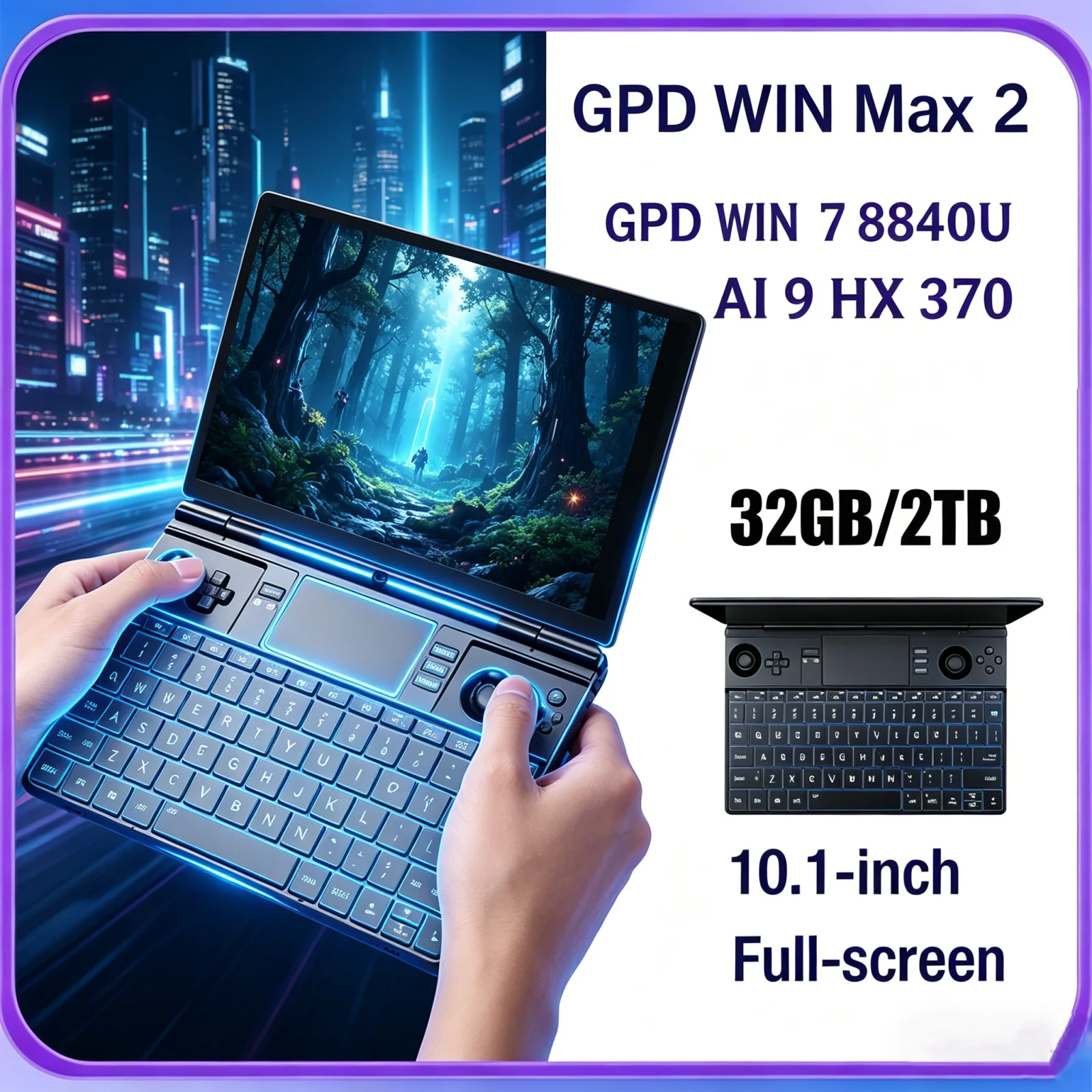 

Palm Size GPD Pocket4 2026 Pro Grade AMD AI 9 HX 370/8840U 64GB 2TB NVMe 8.8" 144Hz 2in1 Laptop Tablet