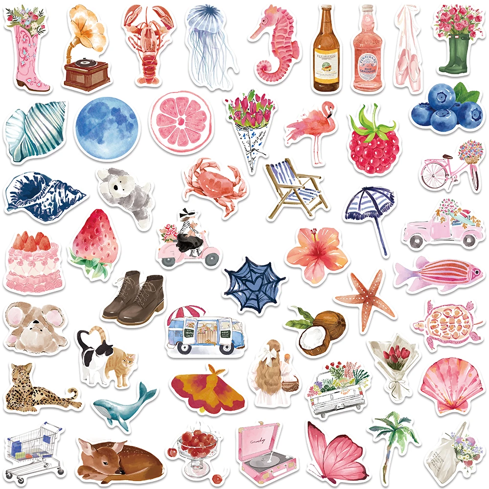 50/100 stücke Nette Cartoon Ozean Stil Vsco Mädchen Tiere Obst Aufkleber Für Gepäck Laptop Gitarre Tagebuch Wasserdichte Vinyl Aufkleber