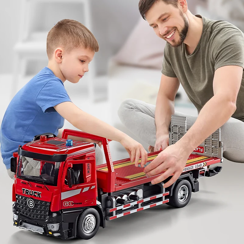 Unique Model Road rescue vehicle Double Deck Bridge Transporter Trailer Semi Removable Alloy Diecast Car Boy Toy Kid Gift  Colle