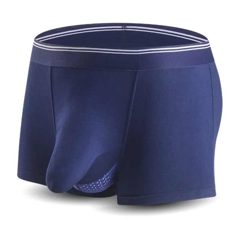 Men Rayon Boxer Briefs Elephant Trunk Pouch Separate Ball Support Breathable U Convex Sexy Male Underwear