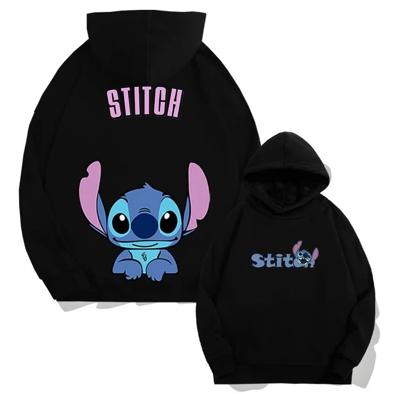 سويت شيرت بقلنسوة للأولاد والبنات مطبوع عليه رسوم كارتونية أمريكية من Disney Stitch، سترة بقلنسوة دافئة للأطفال في الخريف والشتاء في الهواء الطلق
