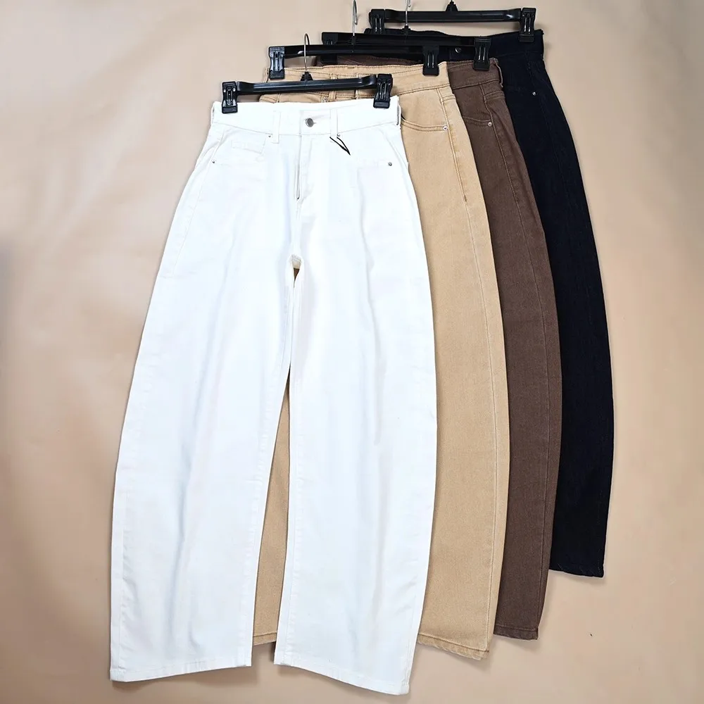 

Women's Retro Washed 3D Arc Slimming Wide Knife Jeans Denim High Waist Loose Fit Spring Autumn Season Other Brand Zipper Closure