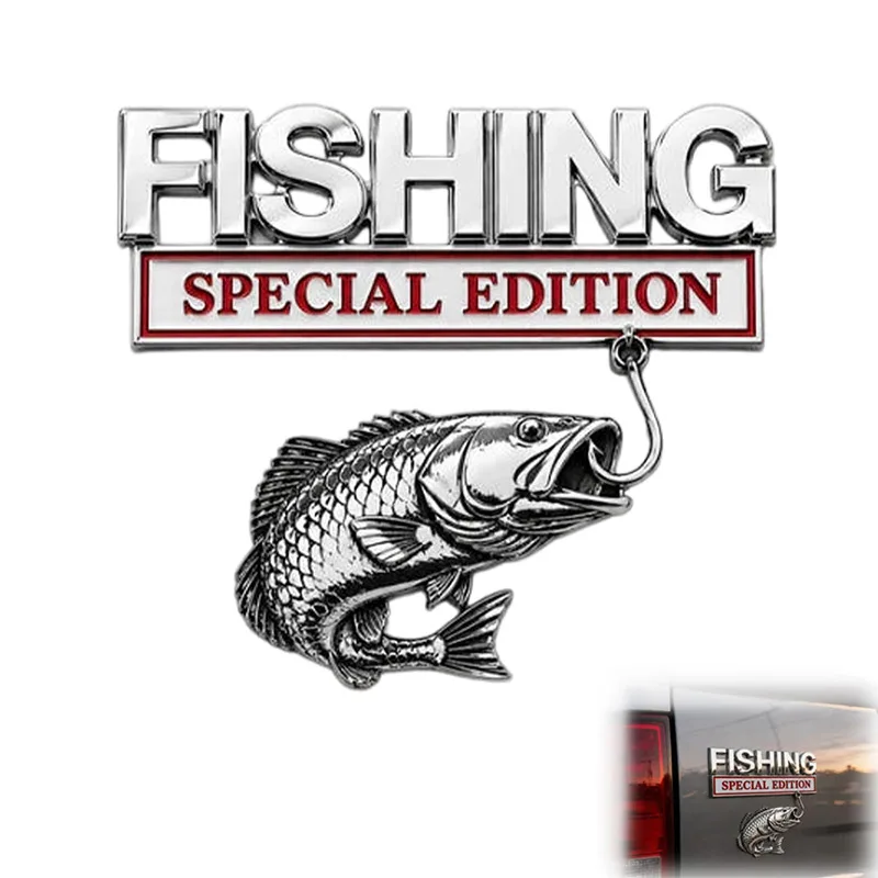 Fishing Special Edition Metal Car Emblem Chrome Fishhook Design Badge Decal Truck Off-road Vehicle Boat Trailer Car Badge Gifts
