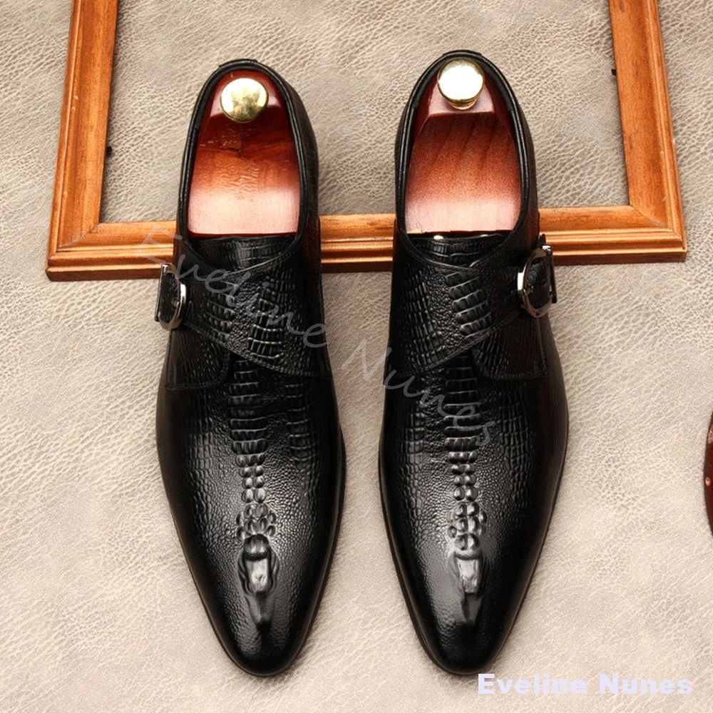 Crocodile-Embossed Genuine Leather Business Shoes Men's Belt Buckle Cowhide Footwear Wedding Shoes for The Stylish Gentleman