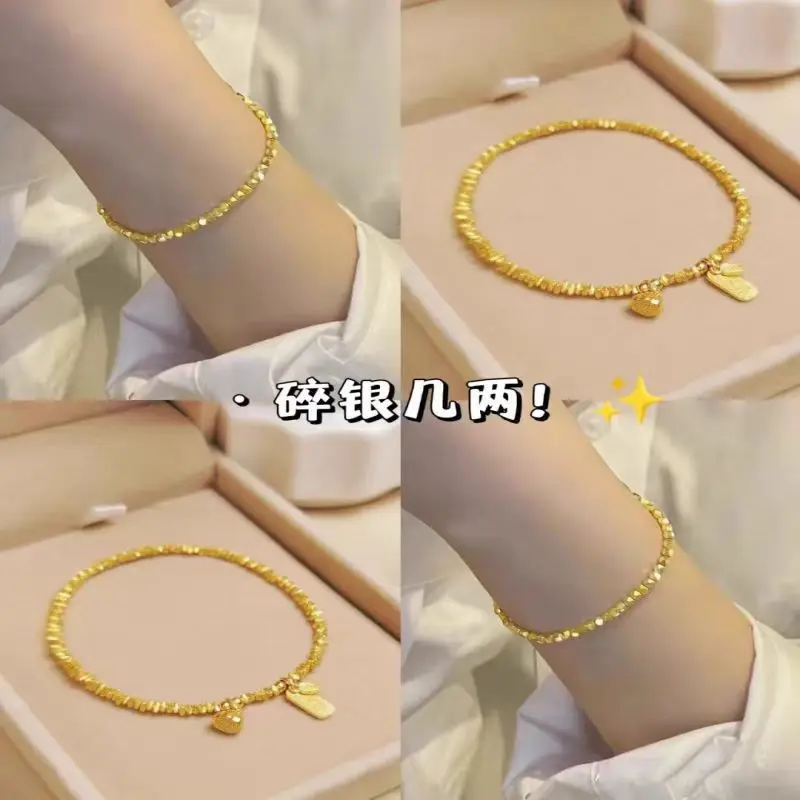 Chinese Style Lucky Golden Crushed Silver Beaded Bracelet Fortune Blessing Tag Lotus Seedpod Pendant Good Luck Jewelry For Women