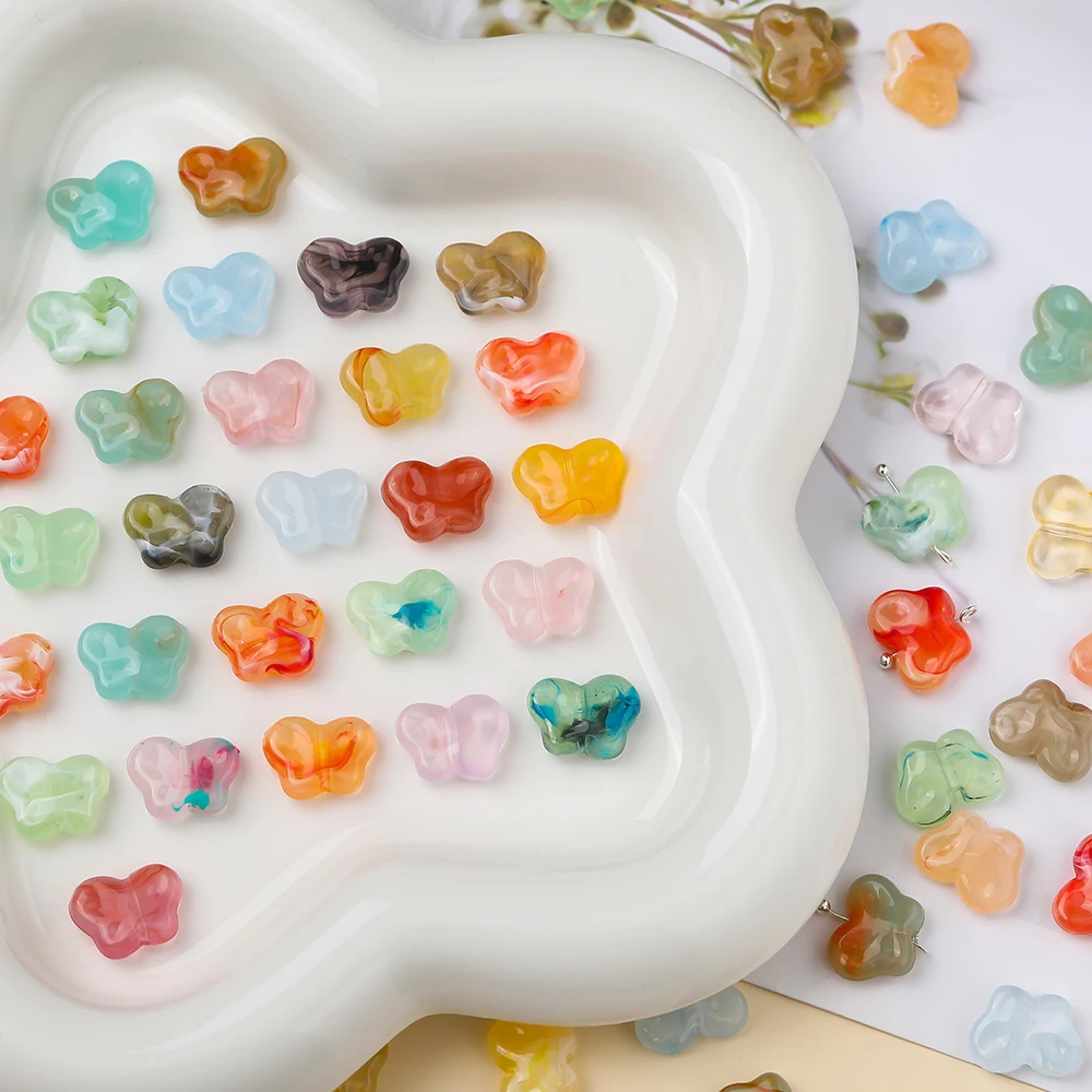 10pcs 10x13mm Color Cute Butterfly Acrylic Beads Loose Spacer Beads For Necklace Bracelet DIY Jewelry Making Findings