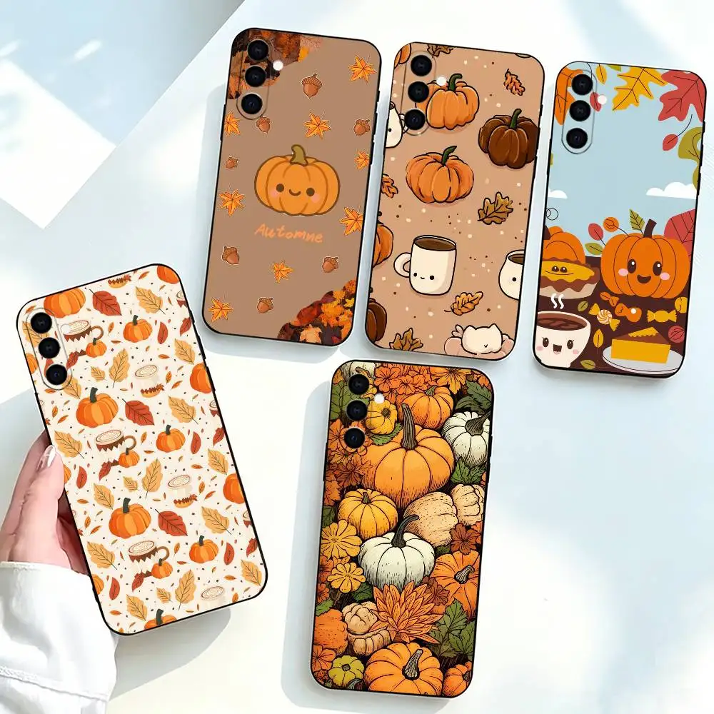 Autumn leaves p-pumpkins  Phone Case Black Silicone Soft For Samsung Galaxy A73,A72,A71,A70,A53,A52,A51